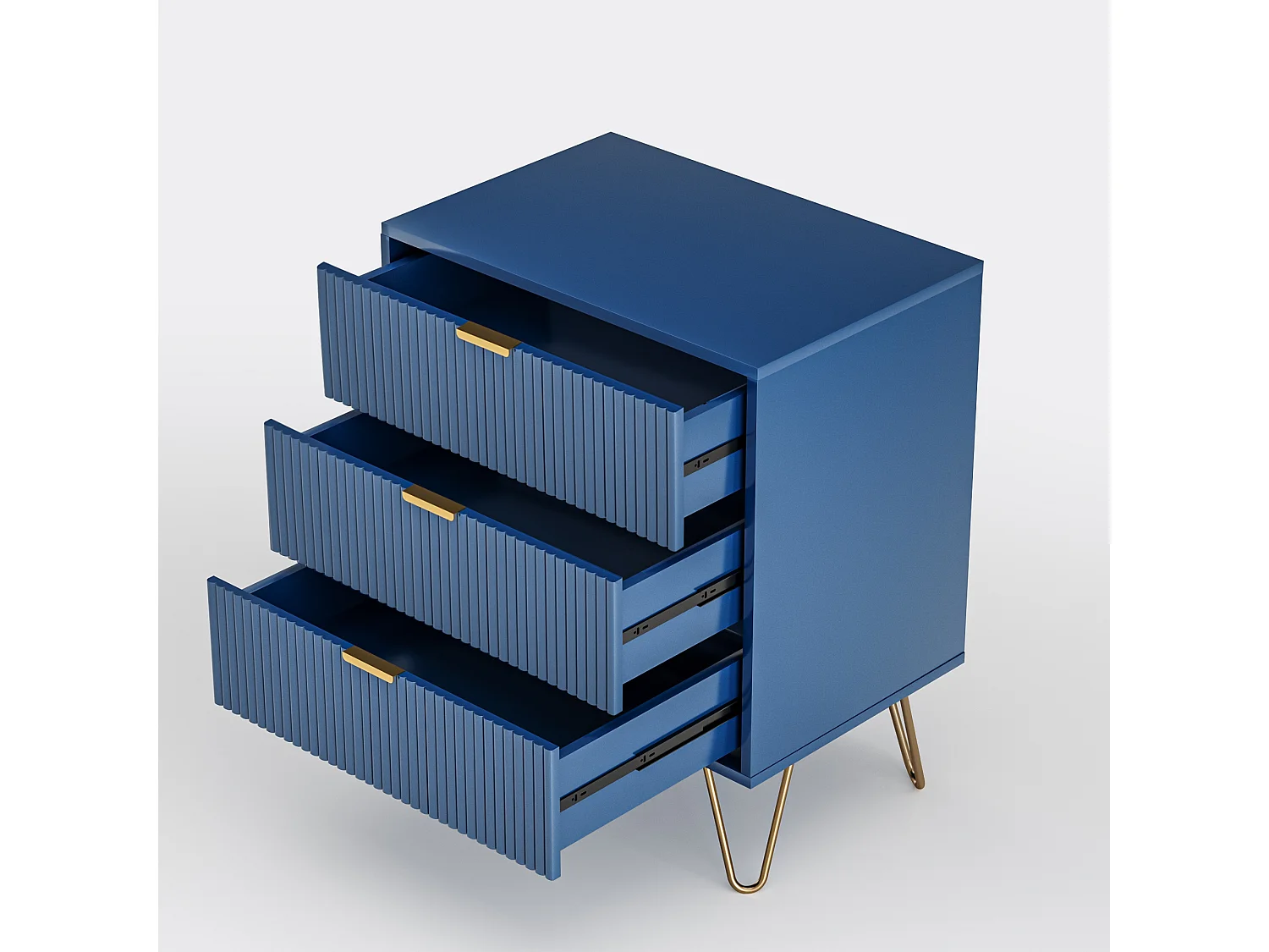 Kommode 70x60x40cm - mit 3 Schiebeschubladen, Metallbeinen, Sideboard für Schlafzimmer, Kommode im skandinavischen Design - Marineblau