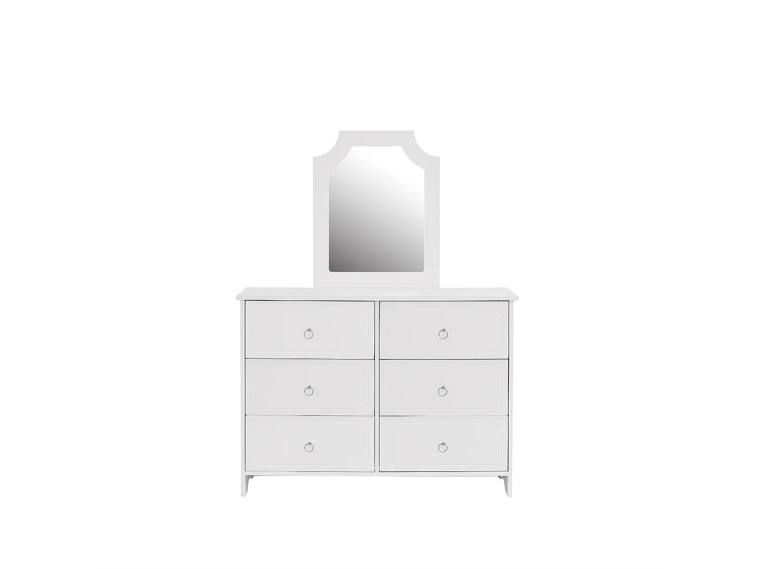Commode avec miroir et 6 tiroirs, 100x50x132cm, miroir amovible, MDF + panneaux de particules, blanc
