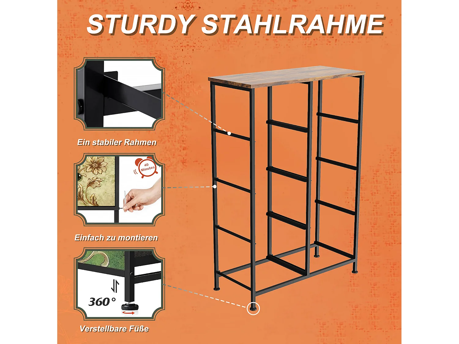 Cómoda 8 gavetas 67,5x30x100cm - Estrutura em metal, gavetas com puxadores em tecido - Padrões retro - Preto