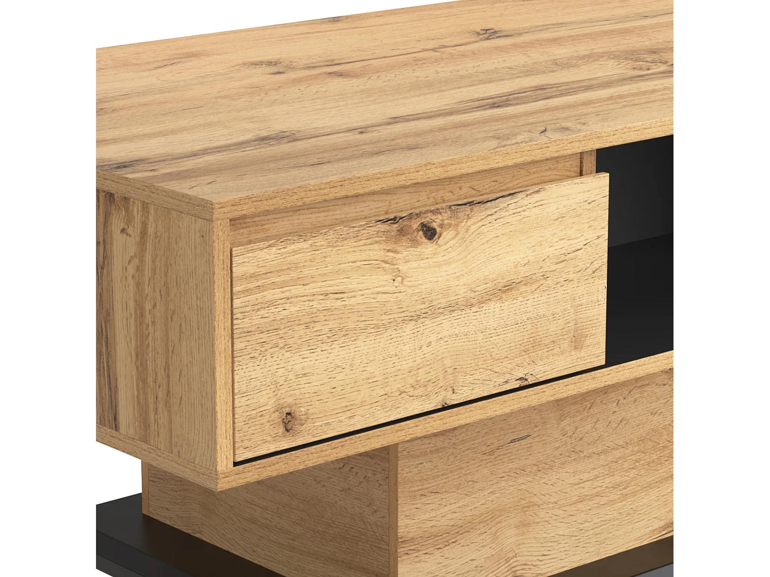 Tavolino da caffè in legno venato con 1 cassetto e spazio di archiviazione, 100x47x60cm, rovere + grigio nero