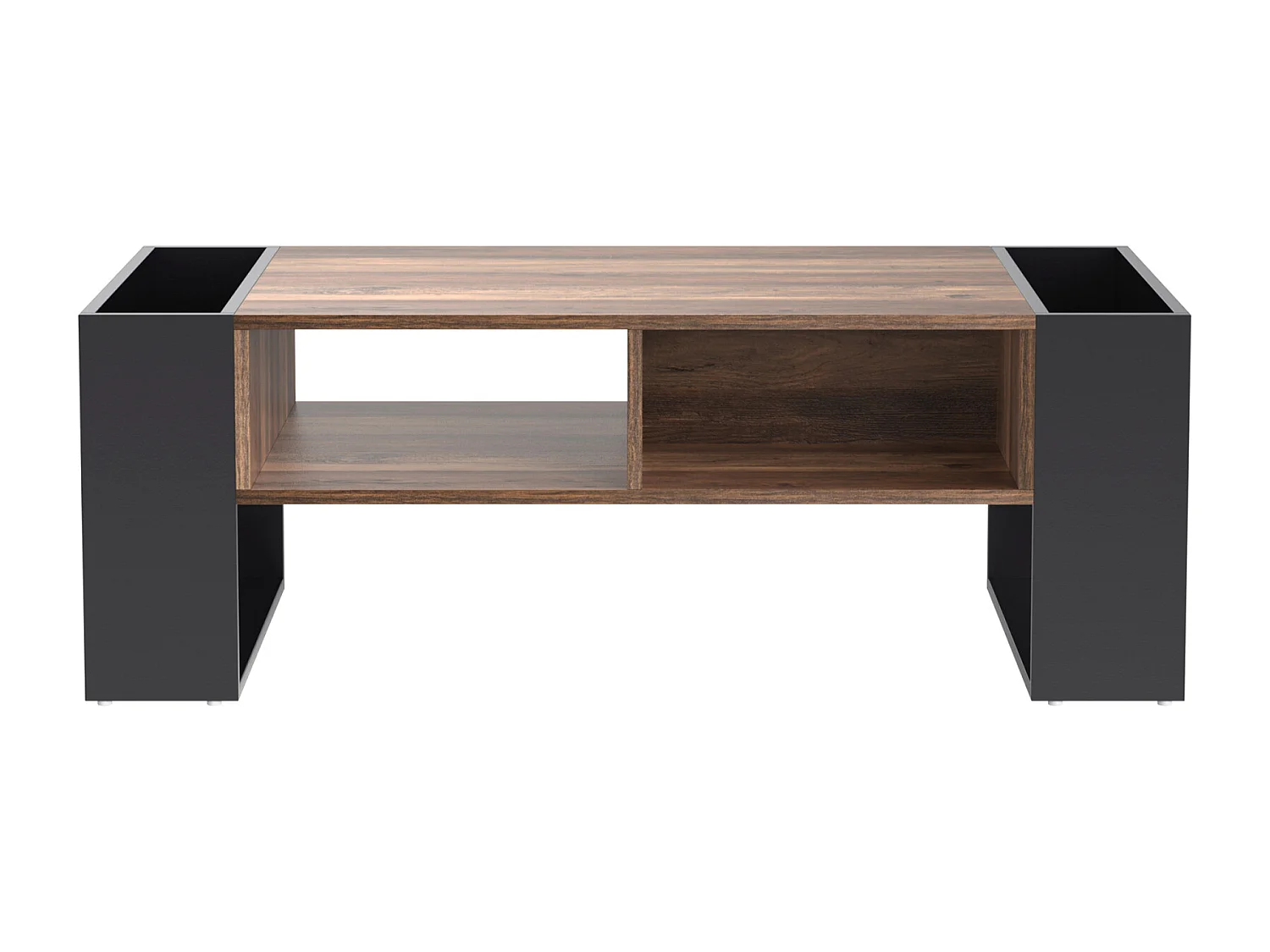 Table basse en bois veiné, 106.4x40x60cm, avec 1 tiroir et des compartiments de rangement, Noir+ Gris