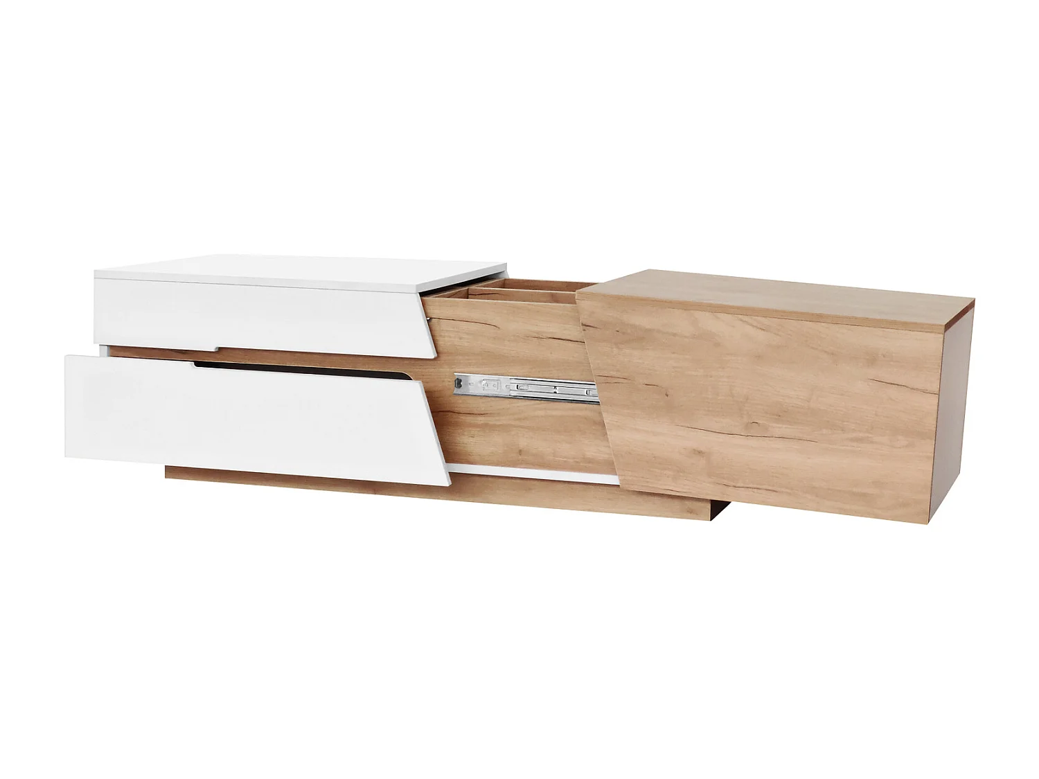 Uitschuifbare salontafel 120x50x37,5cm, rechthoekige salontafel met lades, kleurblokstructuur, Naturel