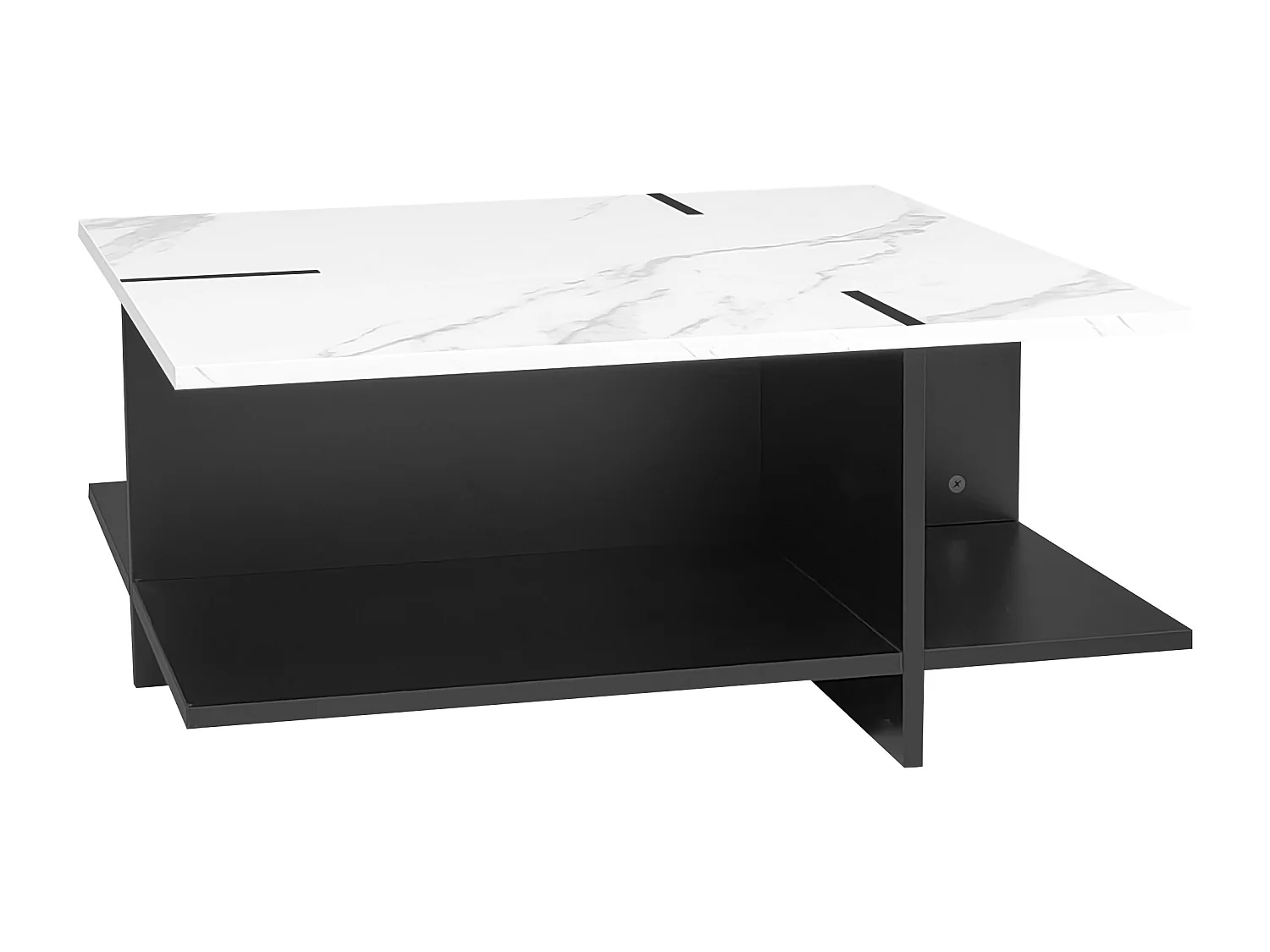 Vierkante salontafel 72x72x32cm - modern en minimalistisch, witte marmerlook - Zwart + Wit MDF