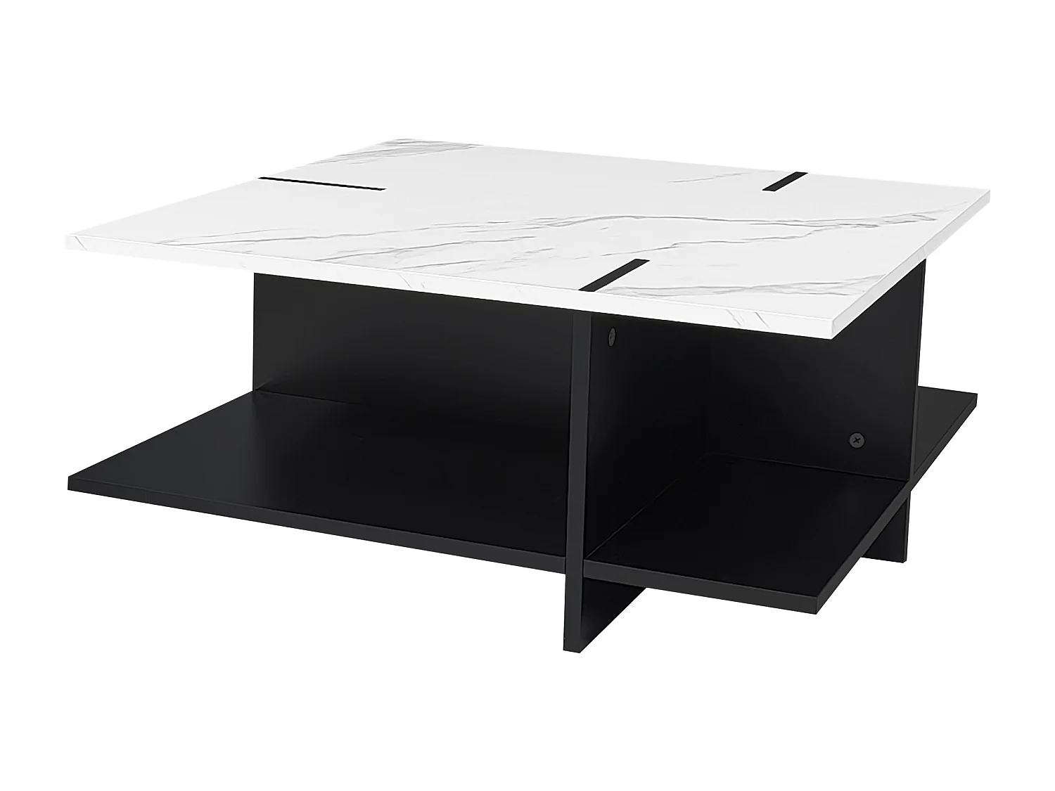 Vierkante salontafel 72x72x32cm - modern en minimalistisch, witte marmerlook - Zwart + Wit MDF