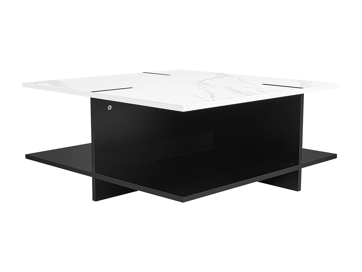 Vierkante salontafel 72x72x32cm - modern en minimalistisch, witte marmerlook - Zwart + Wit MDF