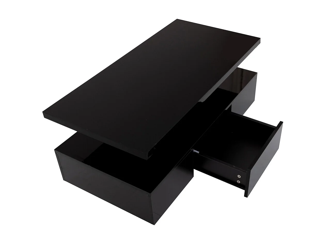 Mesa de centro con cajones, lacado alto brillo, mesa con dos niveles de almacenaje, luz LED, 100 L x 50 An x 39 Al cm Negro