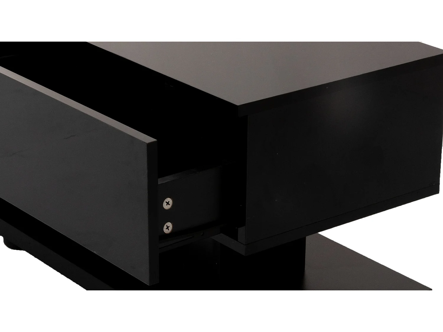 Table bass avec tiroirs, laque brillante, table avec deux niveaux de rangement, lumière LED, 100 L x 50 B x 39Hcm Noir