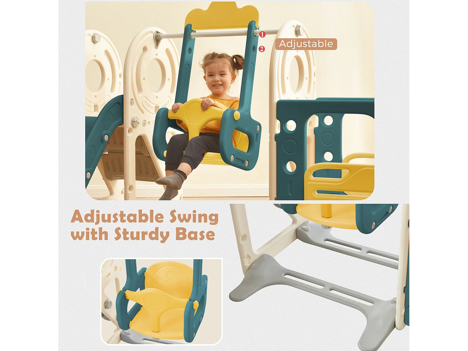 Toboggan pour enfant - Toboggan 5 en 1 avec panier de basket - Toboggan, espace de Bus, échelle d'escalade et télescope de jeu - Pour l'extérieur et l'intérieur