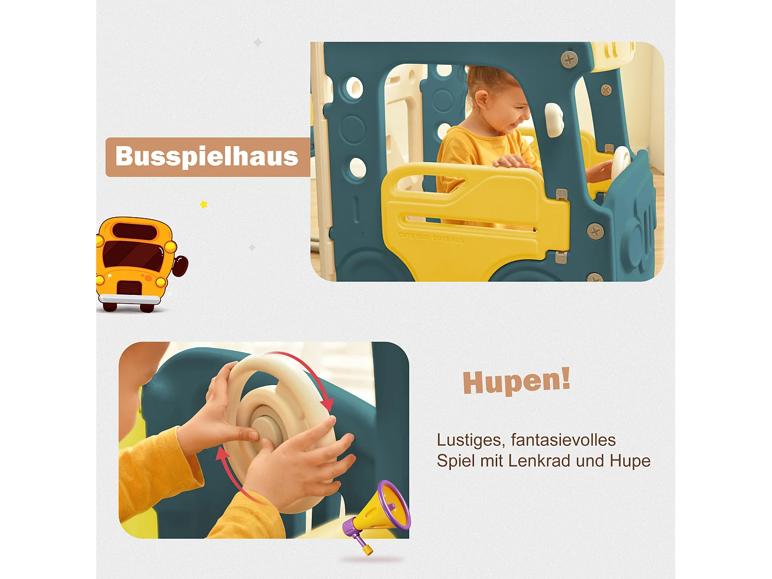 Toboggan pour enfant - Toboggan 5 en 1 avec panier de basket - Toboggan, espace de Bus, échelle d'escalade et télescope de jeu - Pour l'extérieur et l'intérieur