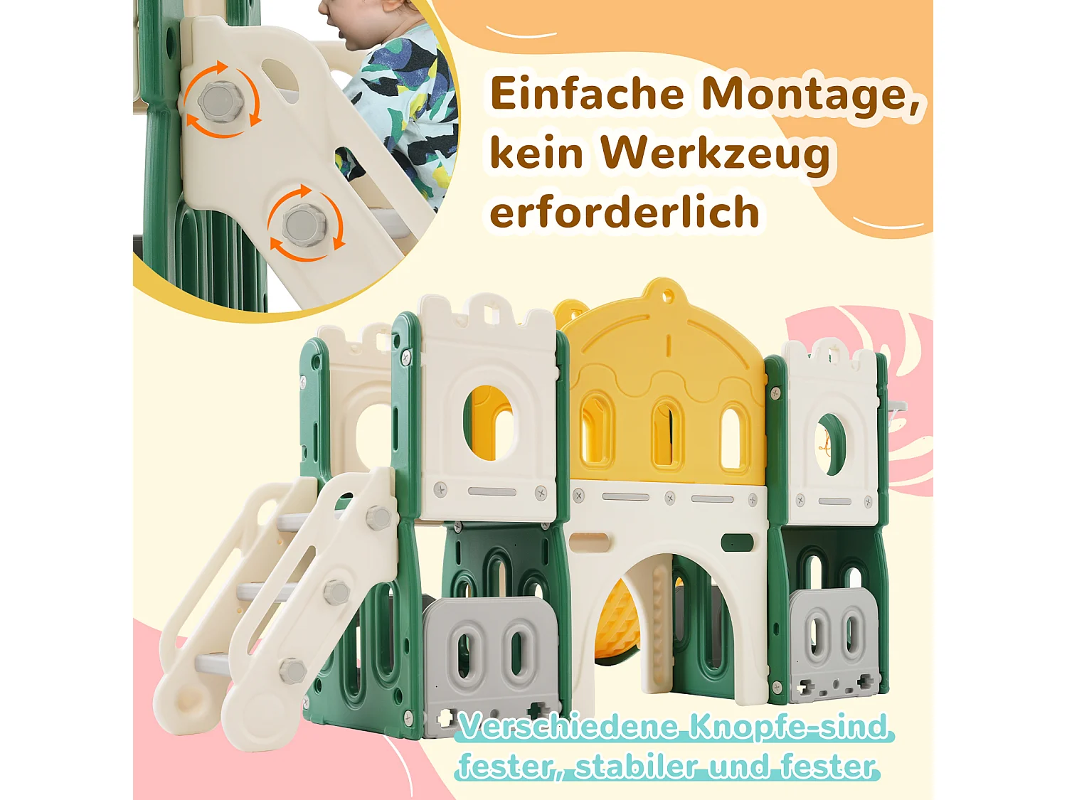 Toboggan pour enfants 6 en 1 - Avec panier de basket, toboggan, tour d'escalade, en PEHD (balles de mer non exclues) - Vert