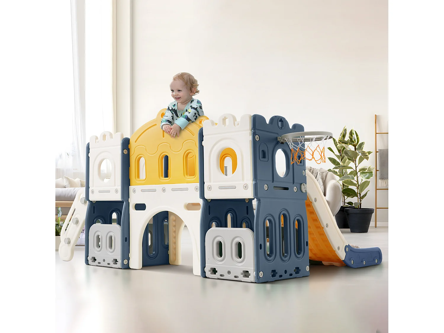 Toboggan pour enfants 6 en 1， HDPE  ，Bleu+Jaune