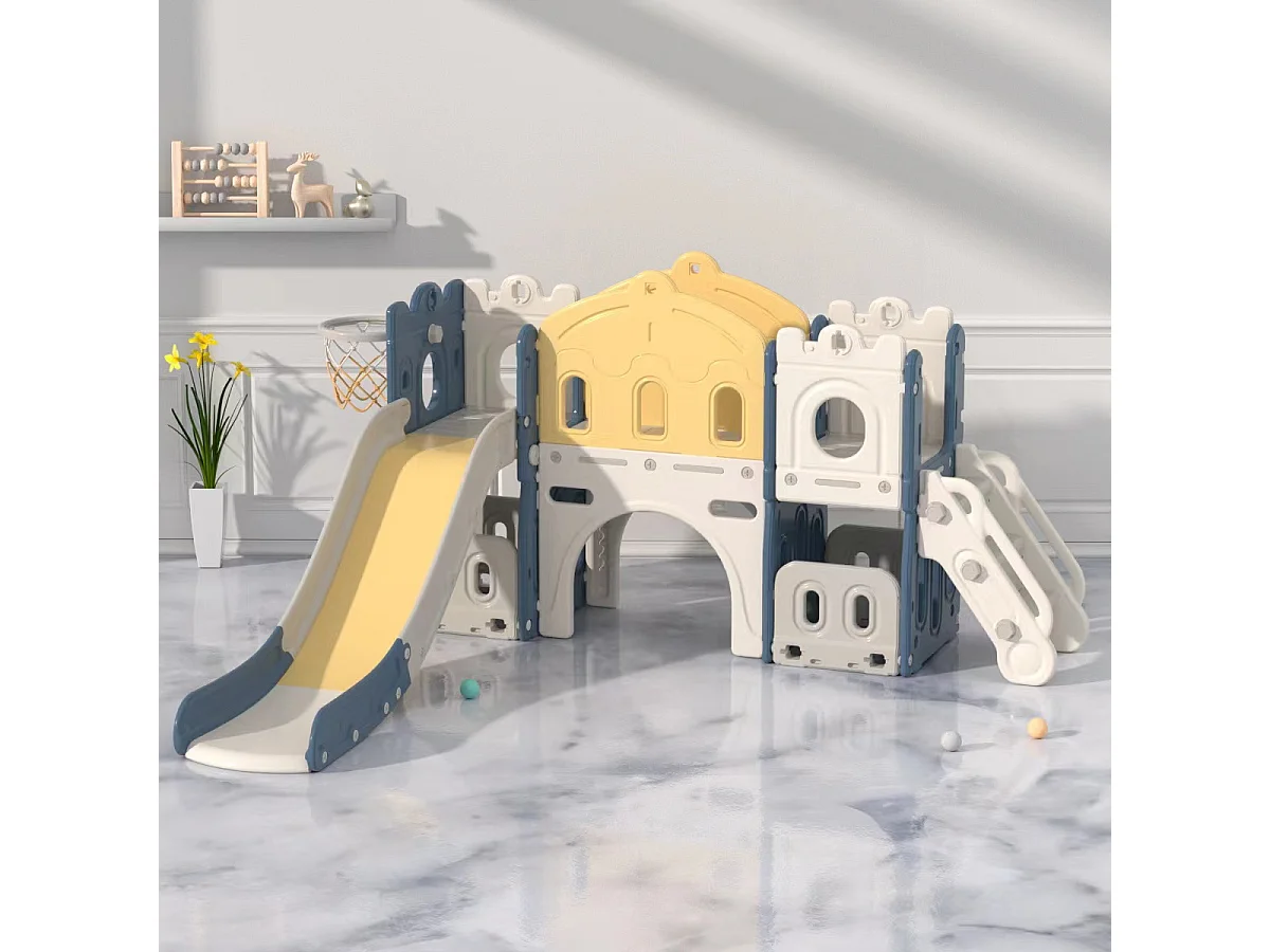 Toboggan pour enfants 6 en 1， HDPE  ，Bleu+Jaune