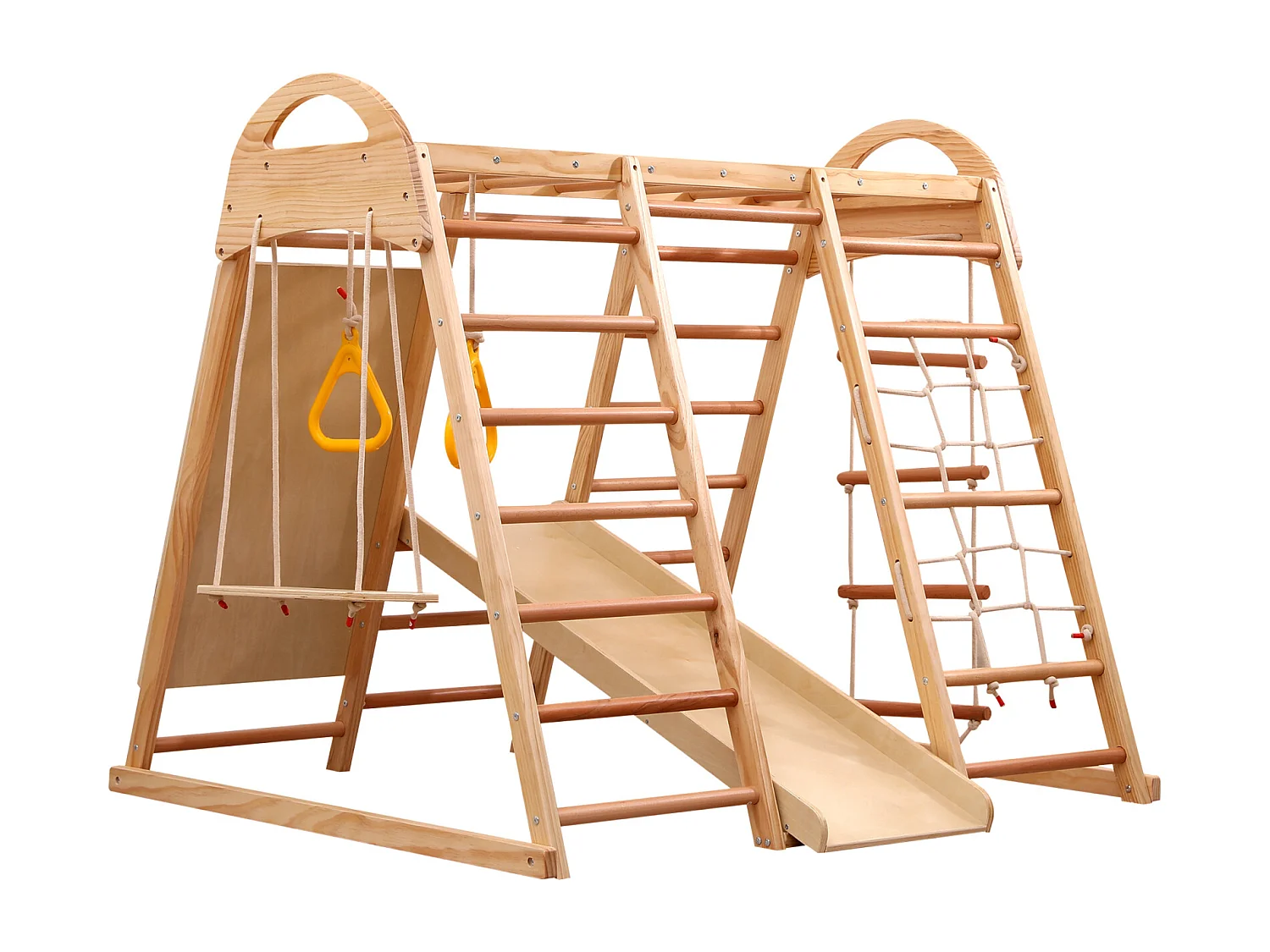 Aire de jeux 7 en 1 avec toboggan, balançoire et filet d'Escalade, 140 x 120 x 120 cm