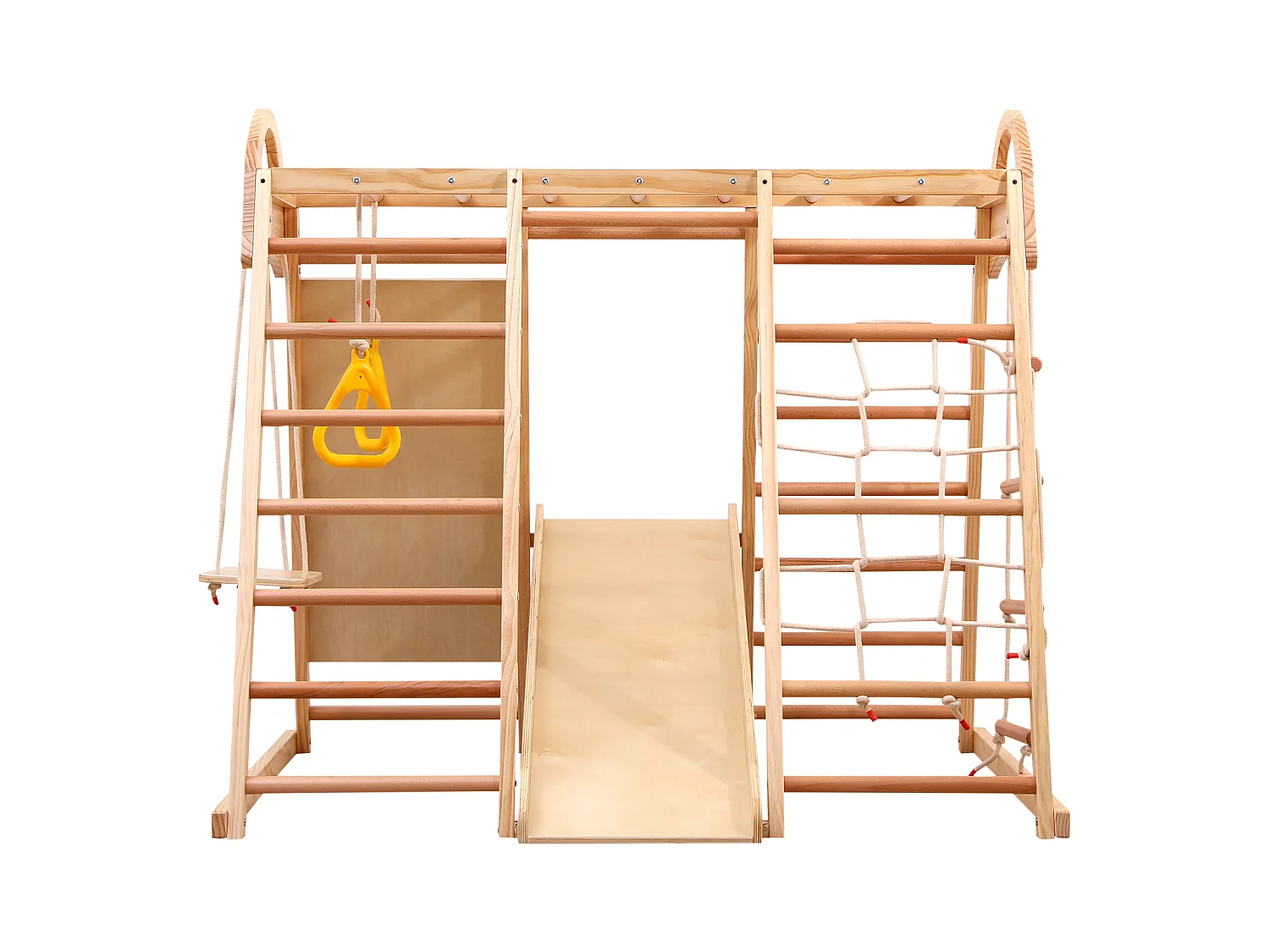 Parco giochi 7 in 1 con scivolo, altalena e rete da arrampicata, 140 x 120 x 120 cm