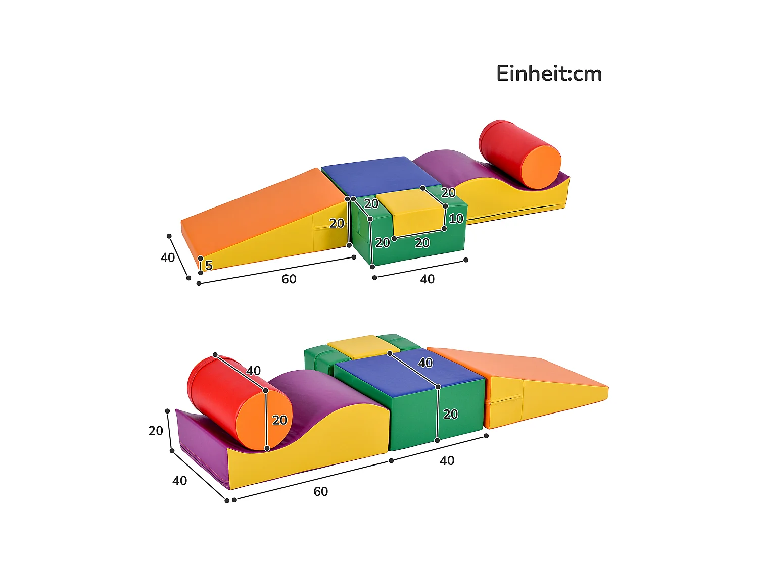 pezzi di blocchi da costruzione morbidi giganti per parco giochi, moduli per correre e arrampicarsi, PU - Arancione
