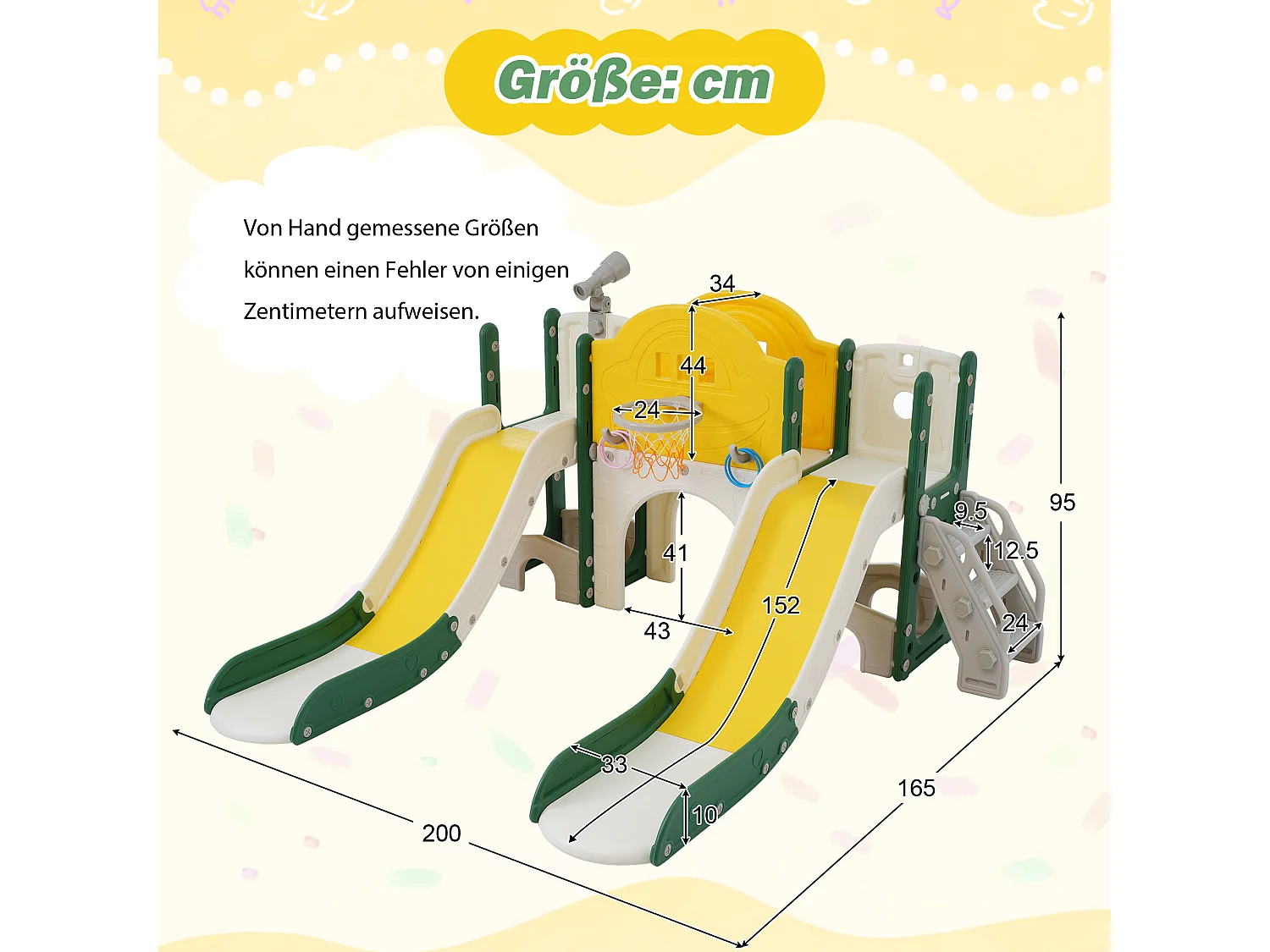 Aire de jeux pour enfants 8 en 1 avec toboggan, mur d'escalade, jeu de trous de forage, vert