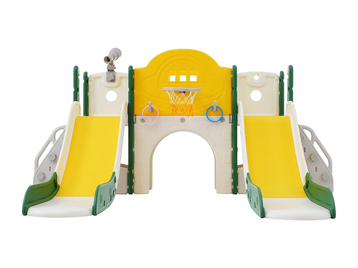 Aire de jeux pour enfants 8 en 1 avec toboggan, mur d'escalade, jeu de trous de forage, vert