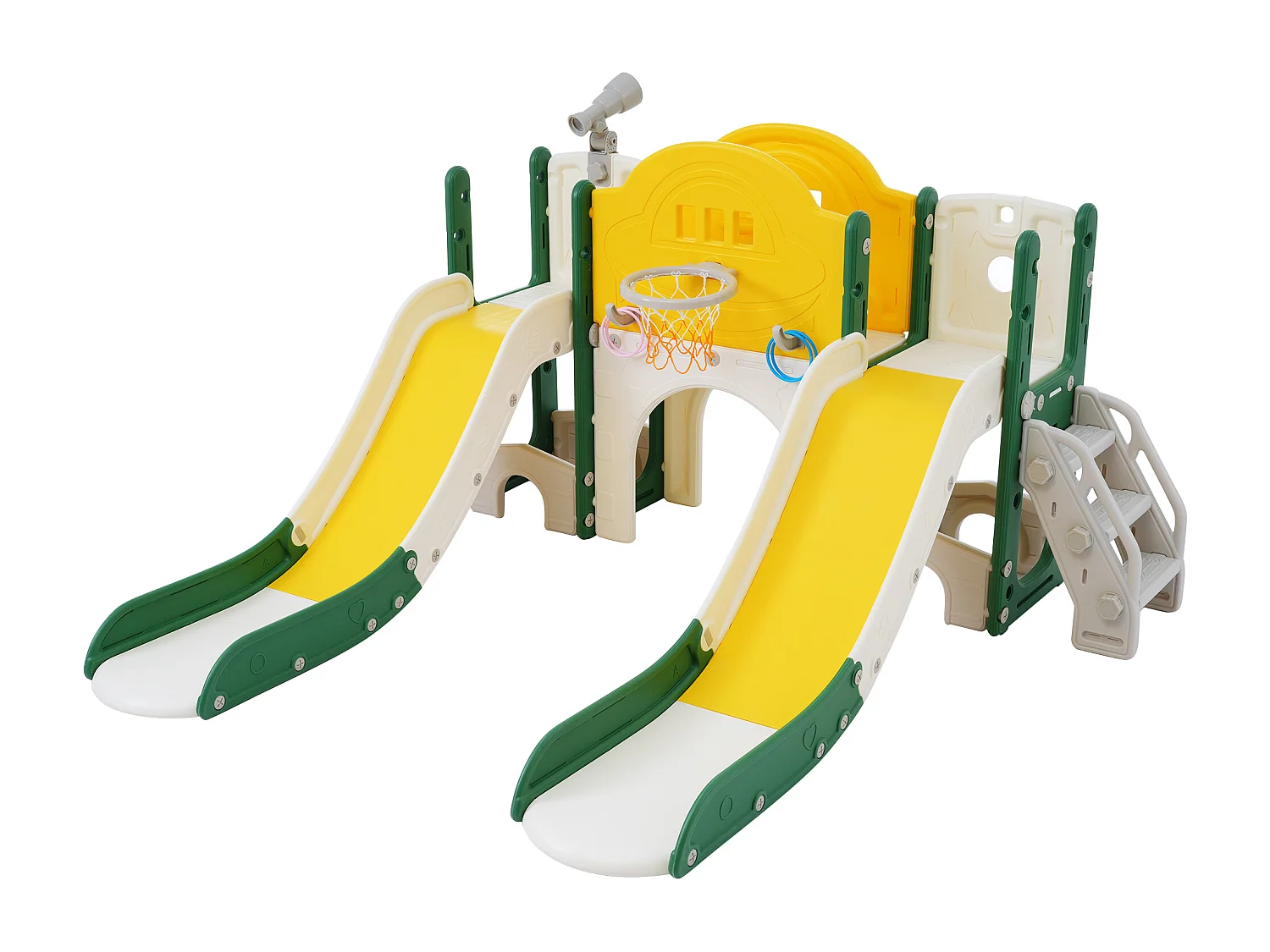 Aire de jeux pour enfants 8 en 1 avec toboggan, mur d'escalade, jeu de trous de forage, vert