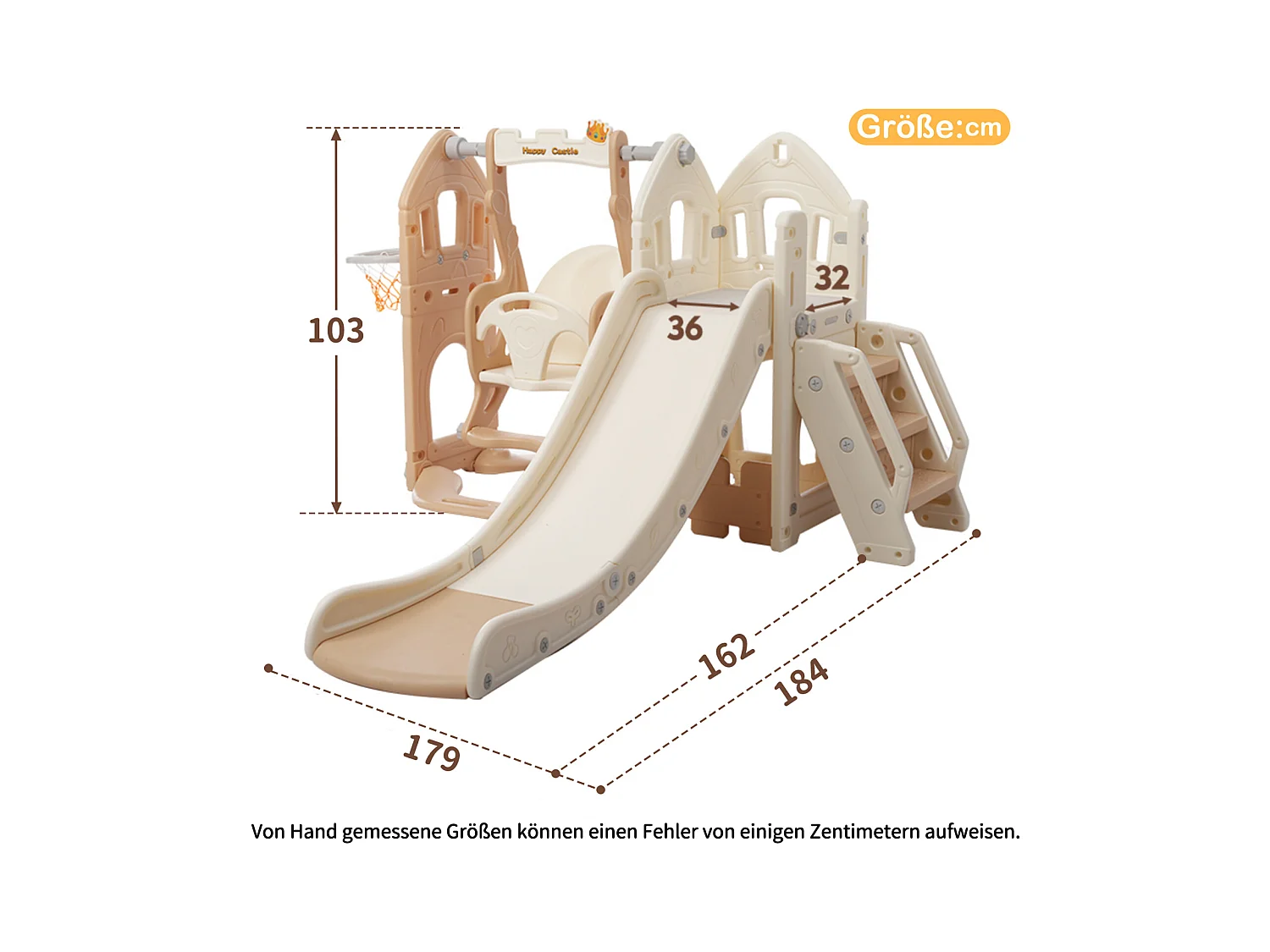 Toboggan en PP 5 en 1 pour enfant 3-8ans, balançoire, toboggan, escalade, espace de rangement, cadre de basket-ball, rose antique