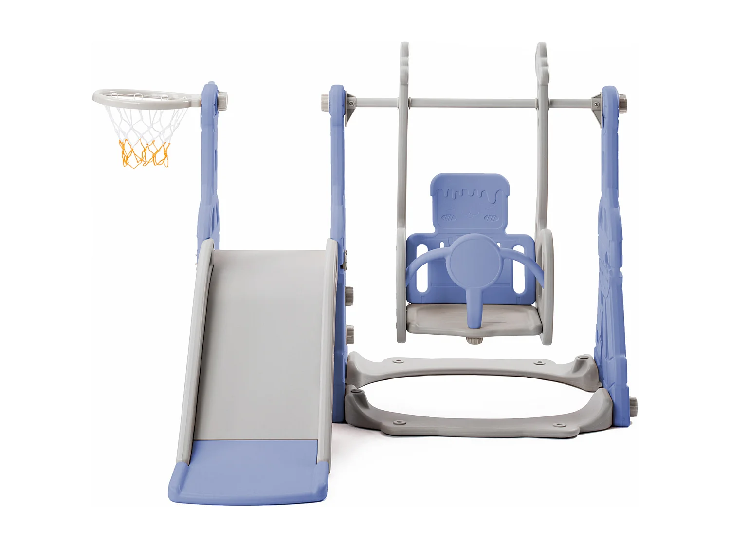 Portique enfant toboggan, echelle et balançoire avec panier de basket-ball - aire de jeux 4 en 1 - usage intérieur extérieur - Bleu