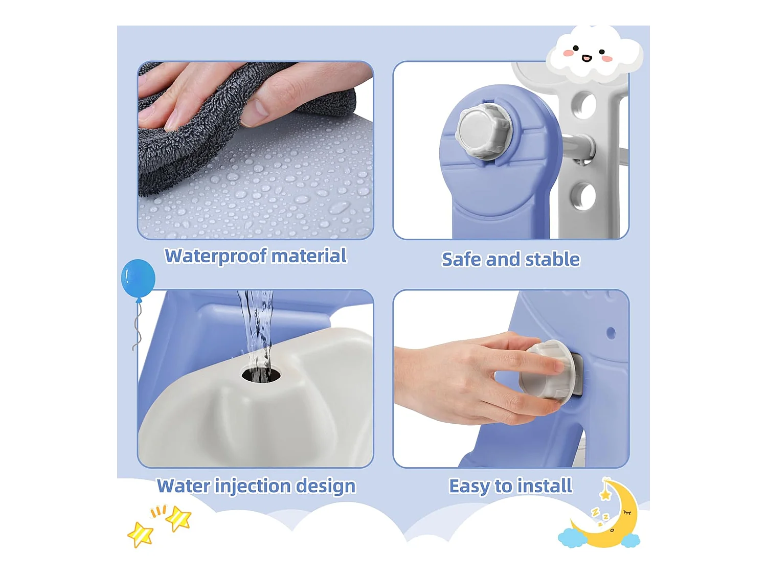 Altalena per bambini con scivolo, scaletta e altalena con canestro da basket - parco giochi 4 in 1 - uso interno ed esterno - Blu