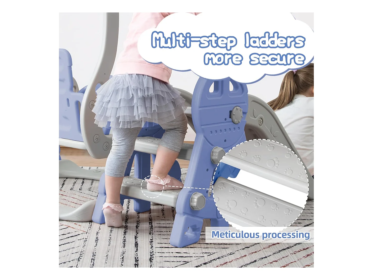 Altalena per bambini con scivolo, scaletta e altalena con canestro da basket - parco giochi 4 in 1 - uso interno ed esterno - Blu