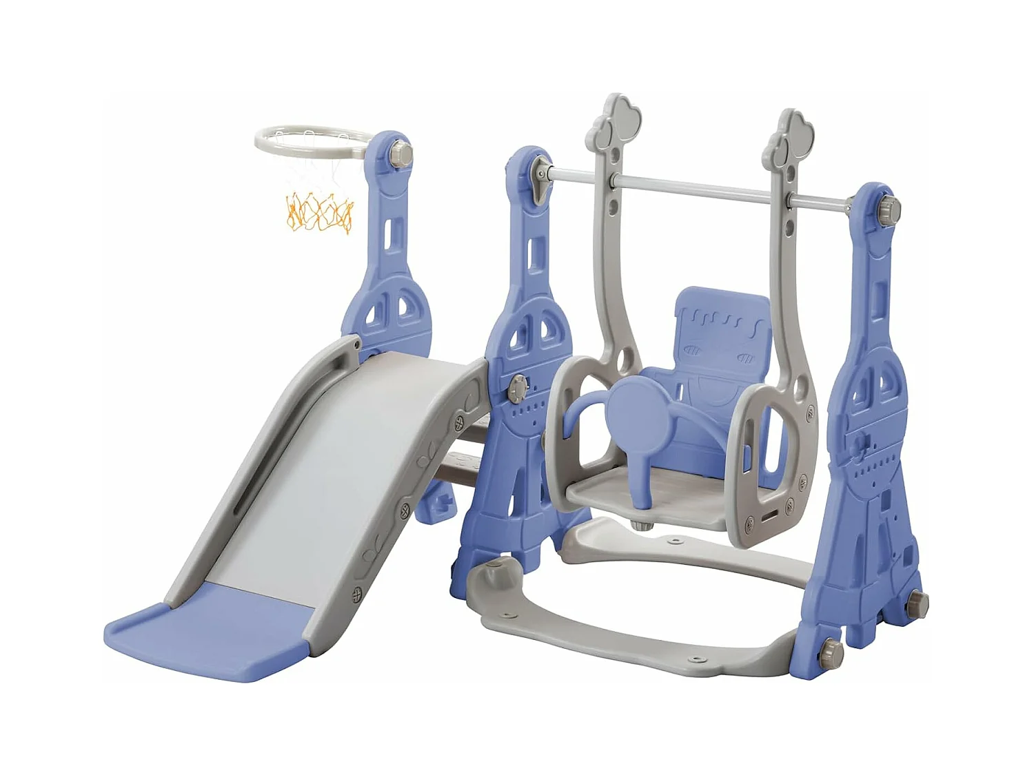 Altalena per bambini con scivolo, scaletta e altalena con canestro da basket - parco giochi 4 in 1 - uso interno ed esterno - Blu