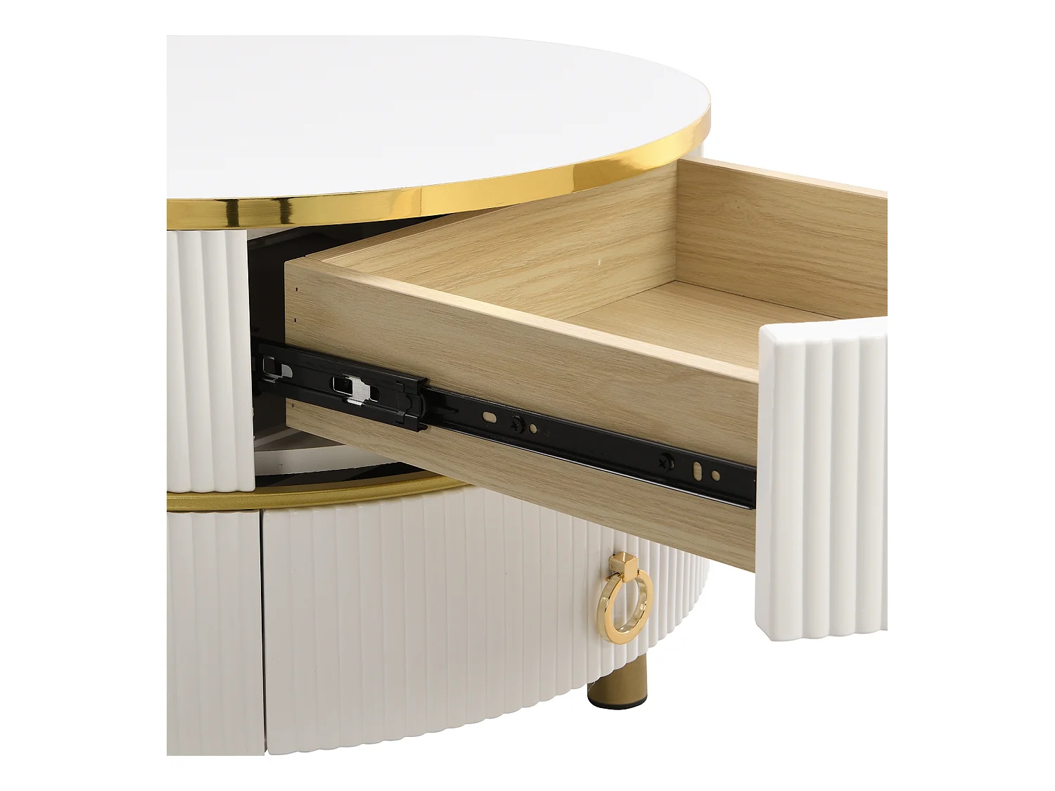 Juego de 2 mesas de centro nido redondas, 70x50 cm - con tapa de cristal marrón, 2 cajones, diseño moderno - blanco