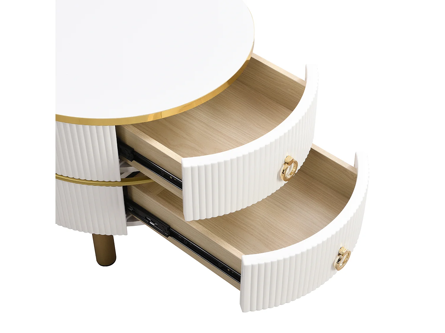 Lot de 2 Table basse gigogne ronde, 70x50 cm - avec plateau en verre brun, 2 tiroirs, design moderne - blanc