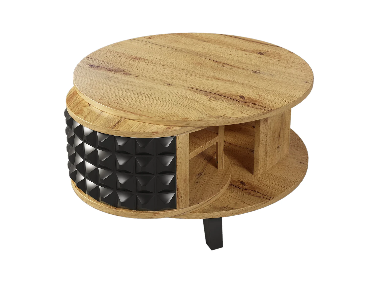 Table basse ronde - Table rotative avec étagère interne cachée, pied en noir - 85.2x80x45.2cm - Naturel