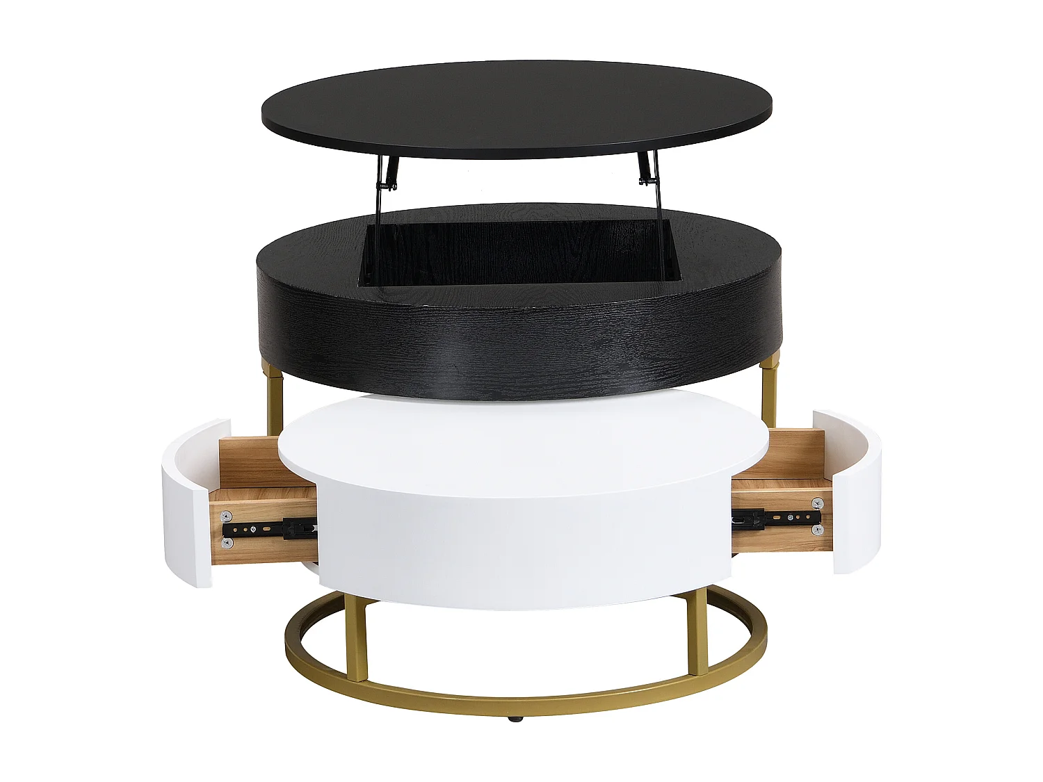 Lot de 2 table basse gigogne, grand table avec plateau relevable, petie table avec 2 tiroirs, MDF, noir