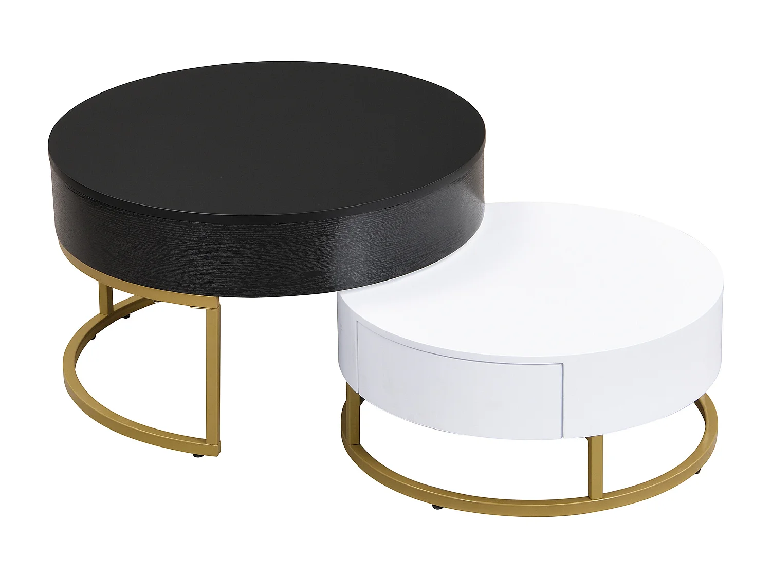 Set van 2 in elkaar passende salontafels, grote tafel met opklapbaar blad, kleine tafel met 2 lades, MDF, zwart