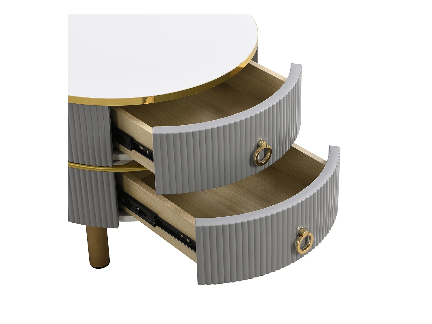 Lot de 2 Table basse gigogne ronde, 70x50 cm - avec plateau en marbre blanc, 2 tiroirs, design moderne - gris