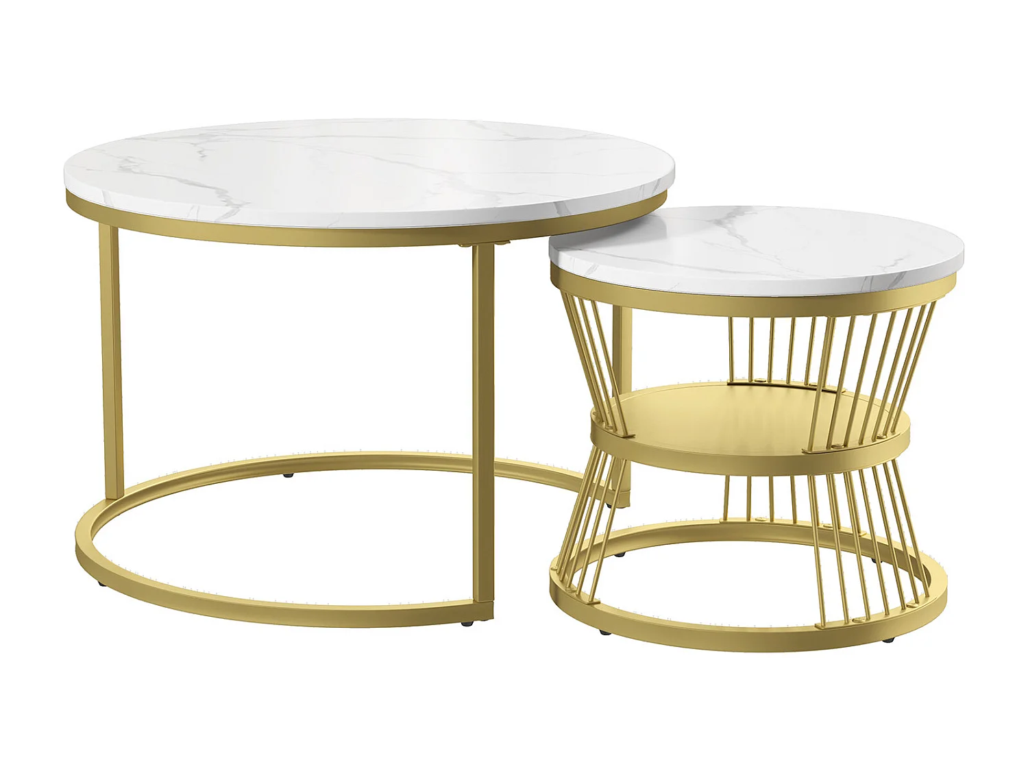 Moderne ronde salontafel - metalen frame, grote tafel: 70 x 45 cm, kleine tafel: 45 x 40 cm - goud