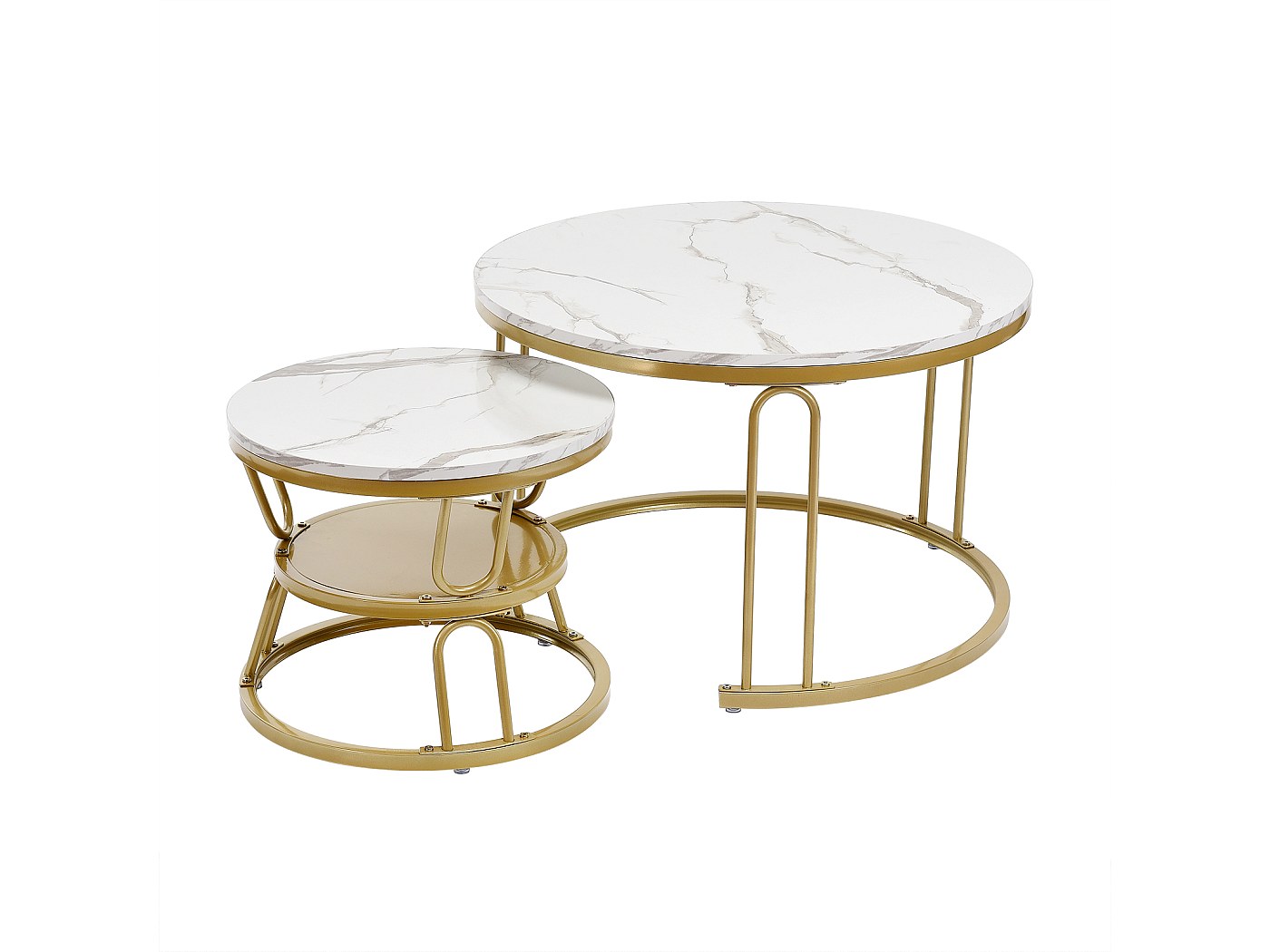 Lot De 2 Tables Basses Gigognes Effet Marbre Noir - Design Moderne 3 Pieds, Salon Et Chambre