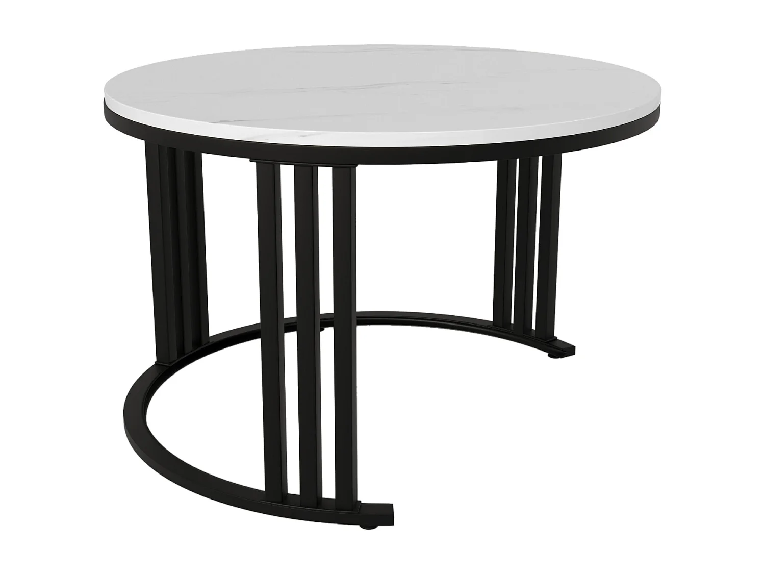 Lot de 2 Table basse gigogne ronde, 70x50 cm - avec plateau en marbre blanc, 2 tiroirs, design moderne - blanc