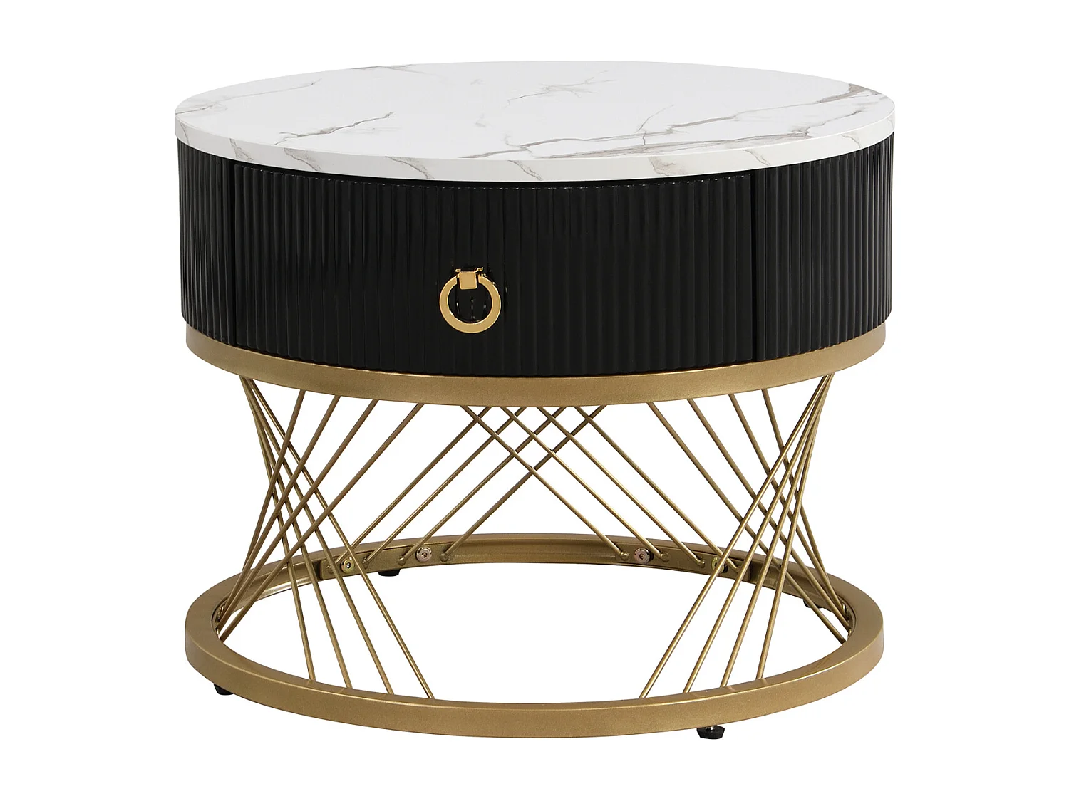 Conjunto de 2 mesas de centro encaixáveis, elegantes e empilháveis, mesa lateral com decoração efeito mármore dourado com gaveta, 70x70x45cm + 50x50x40cm, branca