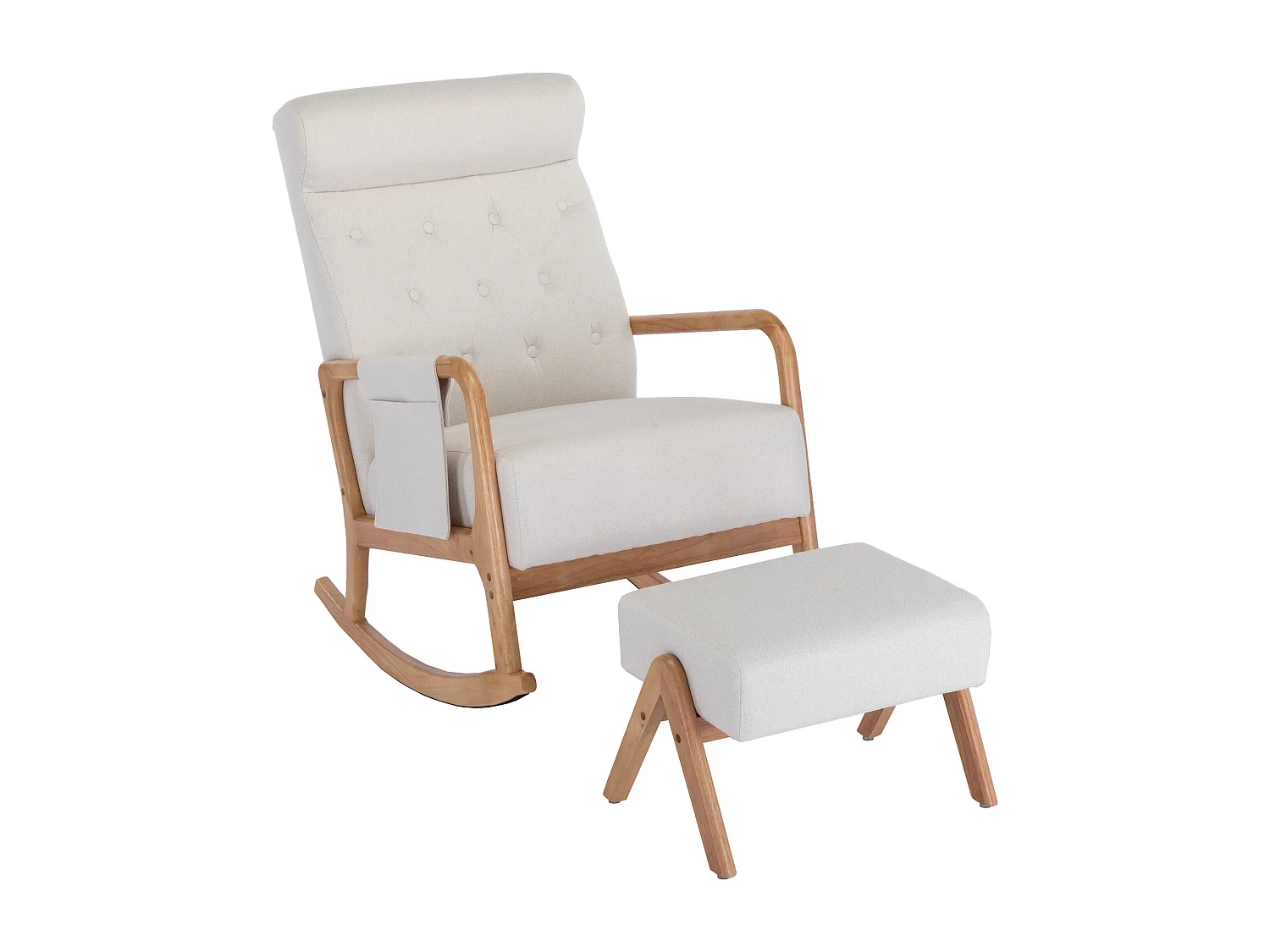 Fauteuil à bascule confortable avec ottoman, Rocking chair mousse avec rembourrage en lin, supporte 300 lb 65x85x94cm, Beige