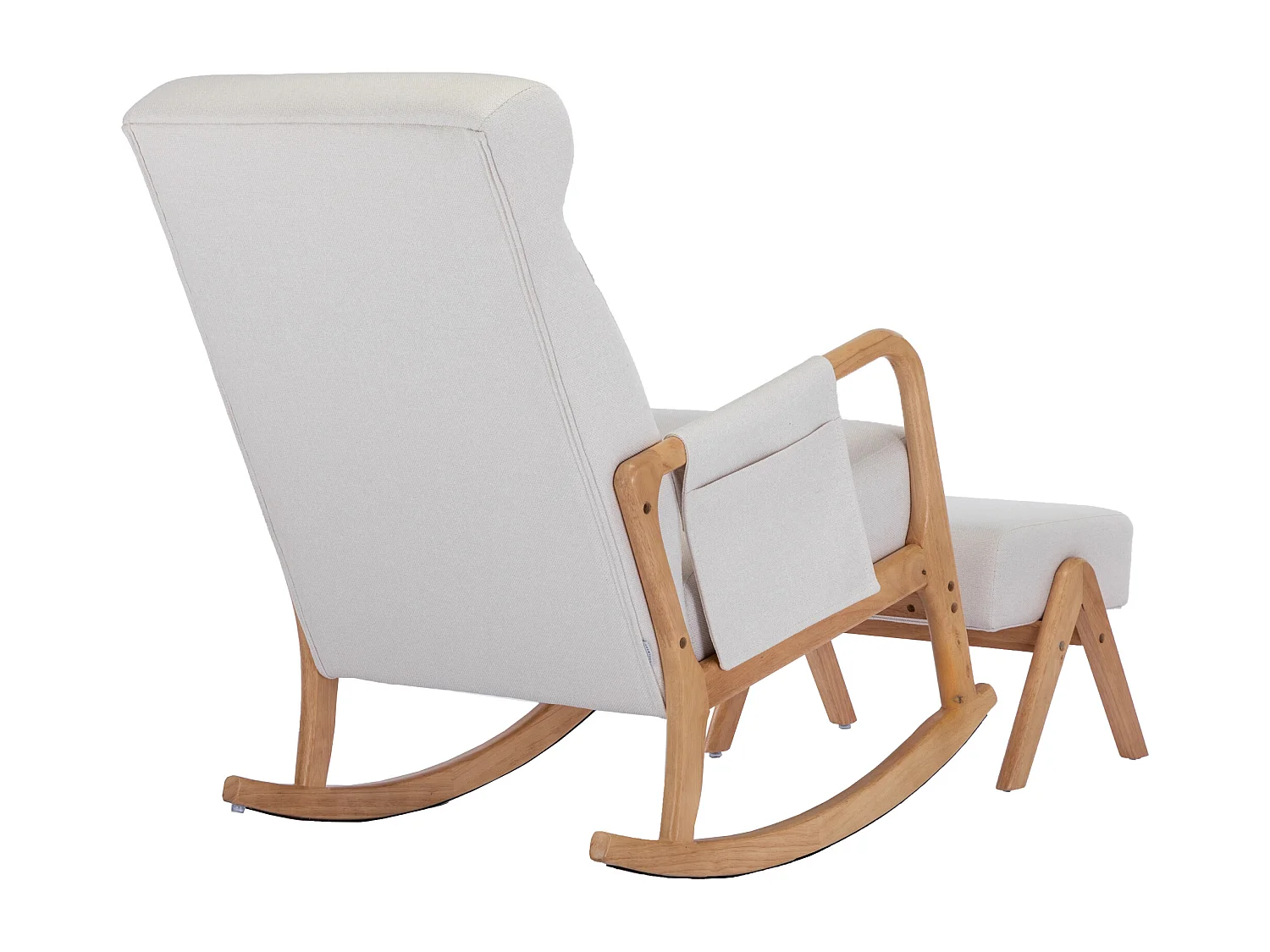 Fauteuil à bascule confortable avec ottoman, Rocking chair mousse avec rembourrage en lin, supporte 300 lb 65x85x94cm, Beige