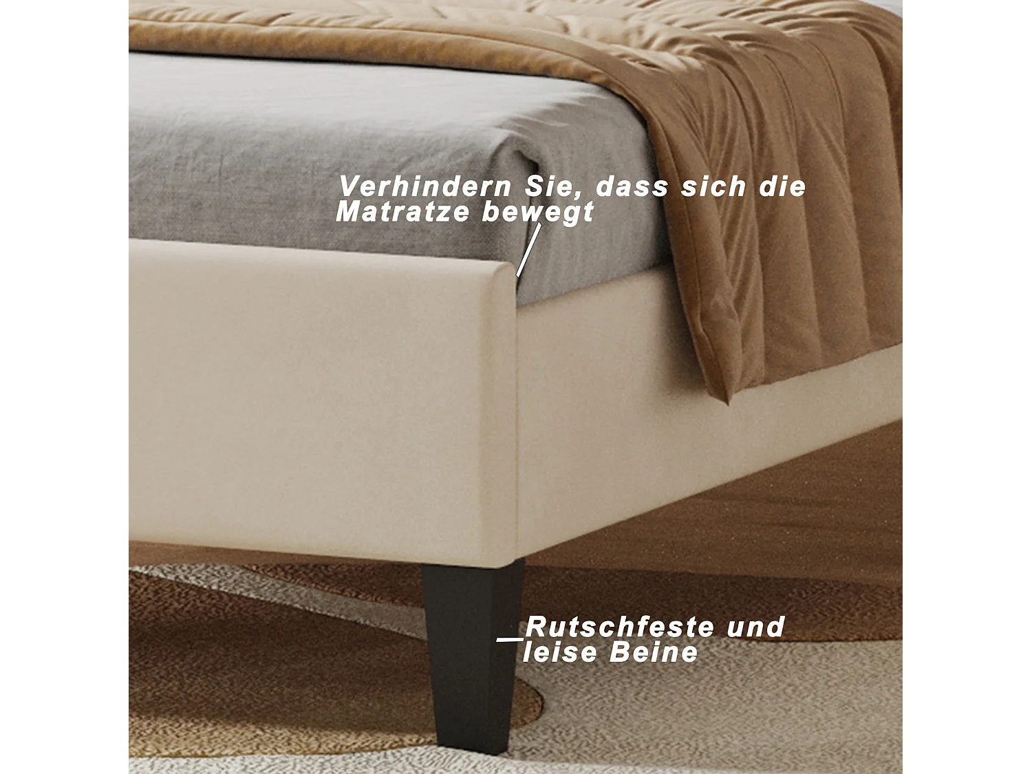 Lit simple capitonnés 90 x 200 cm - tête de lit en forme de fleur - sommier à lattes - velours - Beige