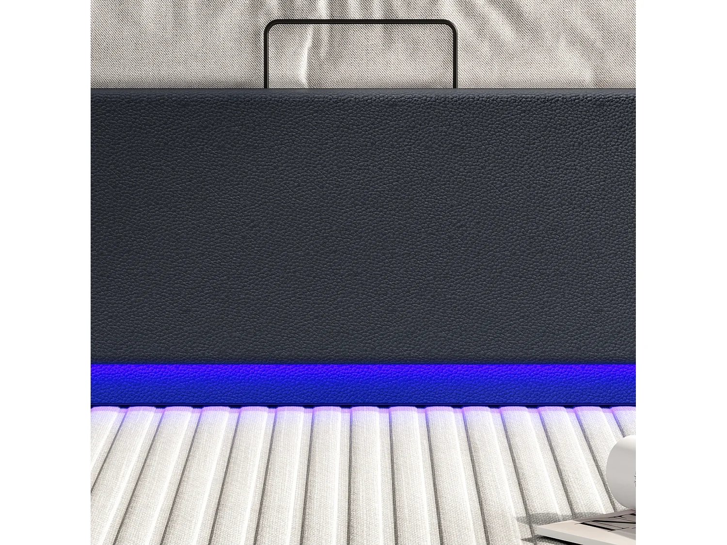 Letto contenitore 140 x 200 cm con illuminazione LED e ricarica USB - idraulico - Letto matrimoniale - PU - Nero