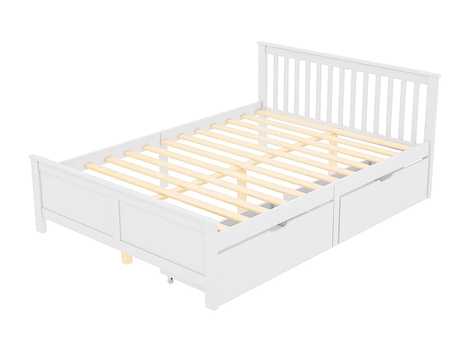 Cama doble de madera de 140 x 200 cm para jóvenes y adultos. Con cajones. Estructura de pino. Color blanco.