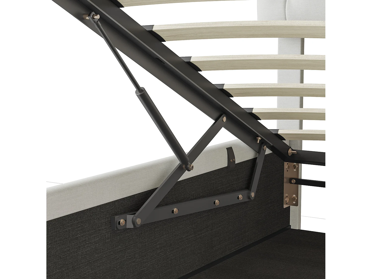 Bed 140x200cm - Opbergruimte - Lattenbodem - LED-verlichting en verstelbaar hoofdeinde - Linnen - Beige