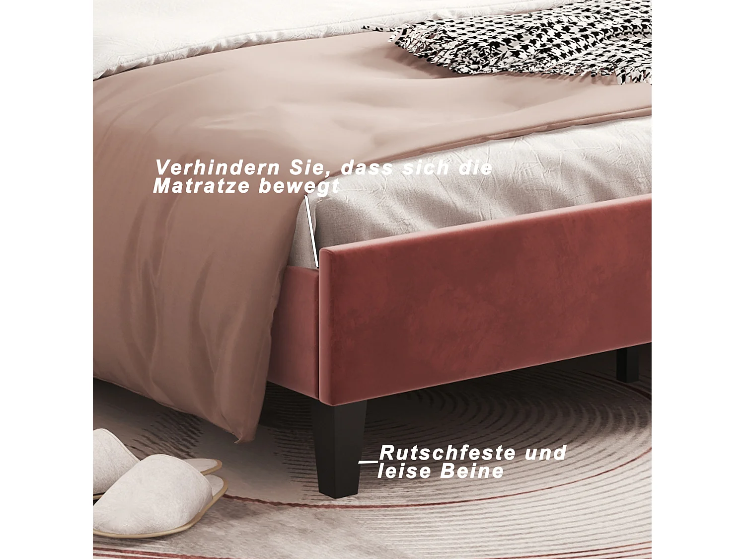 Lit simple capitonnés 90 x 200 cm - tête de lit en forme de fleur - sommier à lattes - velours - Rouge