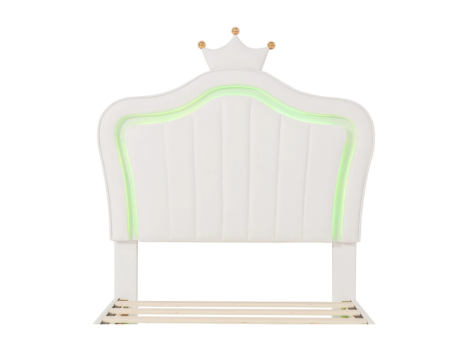 Lit simple 90 x 200 cm - Lit en cuir PU avec lampes LED et sommier à lattes et tête de lit en couronne (coiffure) pour adolescent - Blanc