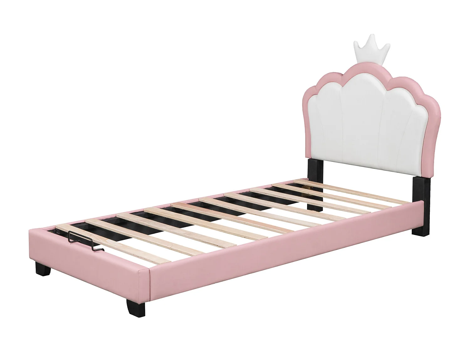 Lit 90x200cm - Lit d'Enfant avec Tête de Lit en Forme de couronne + Sommier à Lattes - Rose