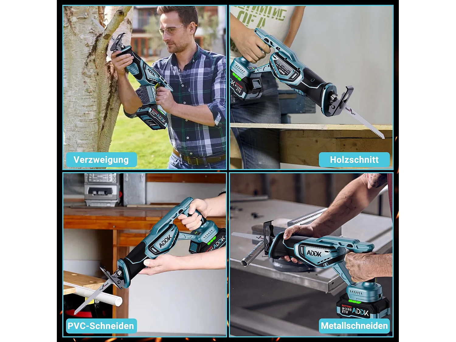 Europese reciprozaag (1x hoofdeenheid, 1x 4000 mAh-batterij, 1x standaardlader, 2x 644 slijpbladen, 2x 1531 zaagbladen, 2x 922 zaagbladen, 1x kleurendoos)