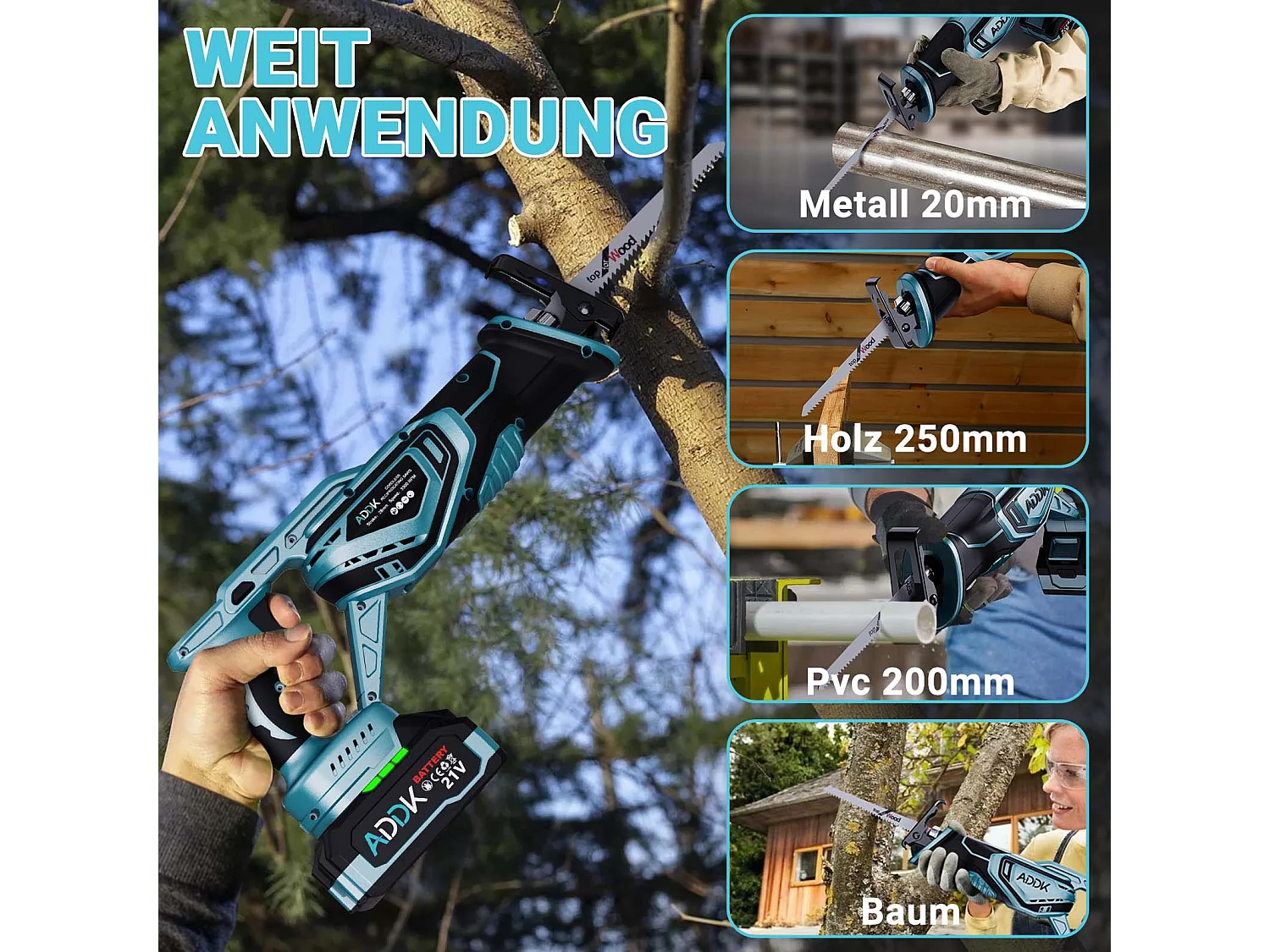 Europäische Säbelsäge (1x Hauptgerät, 1x 4000 mAh Akku, 1x Standladegerät, 2x 644 Schärfklingen, 2x 1531 Sägeblätter, 2x 922 Sägeblätter, 1x Farbkasten)