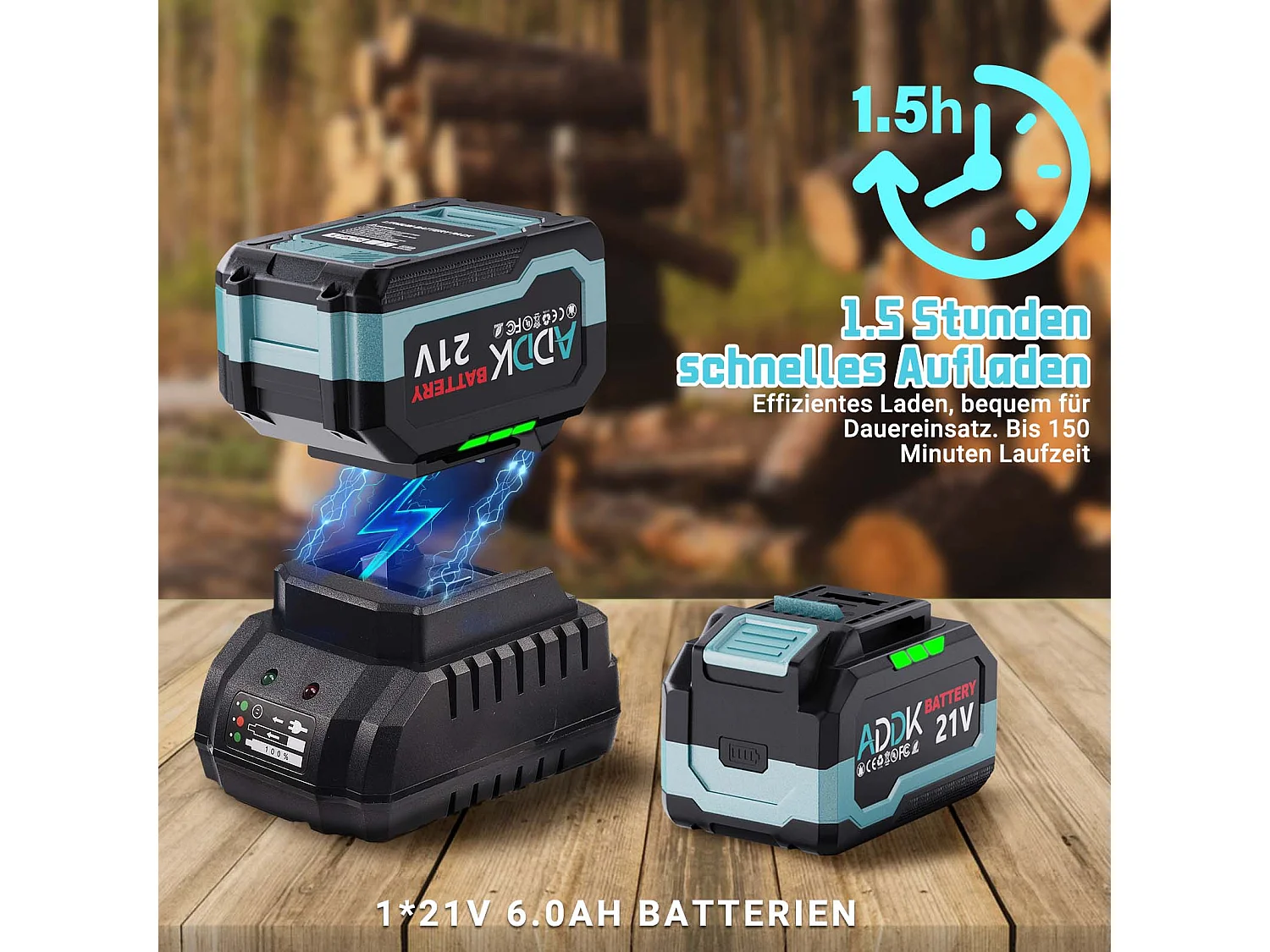 Motosega a batteria con 2 batterie da 21 V 2000 mAh, motore brushless, motosega a batteria nera blu