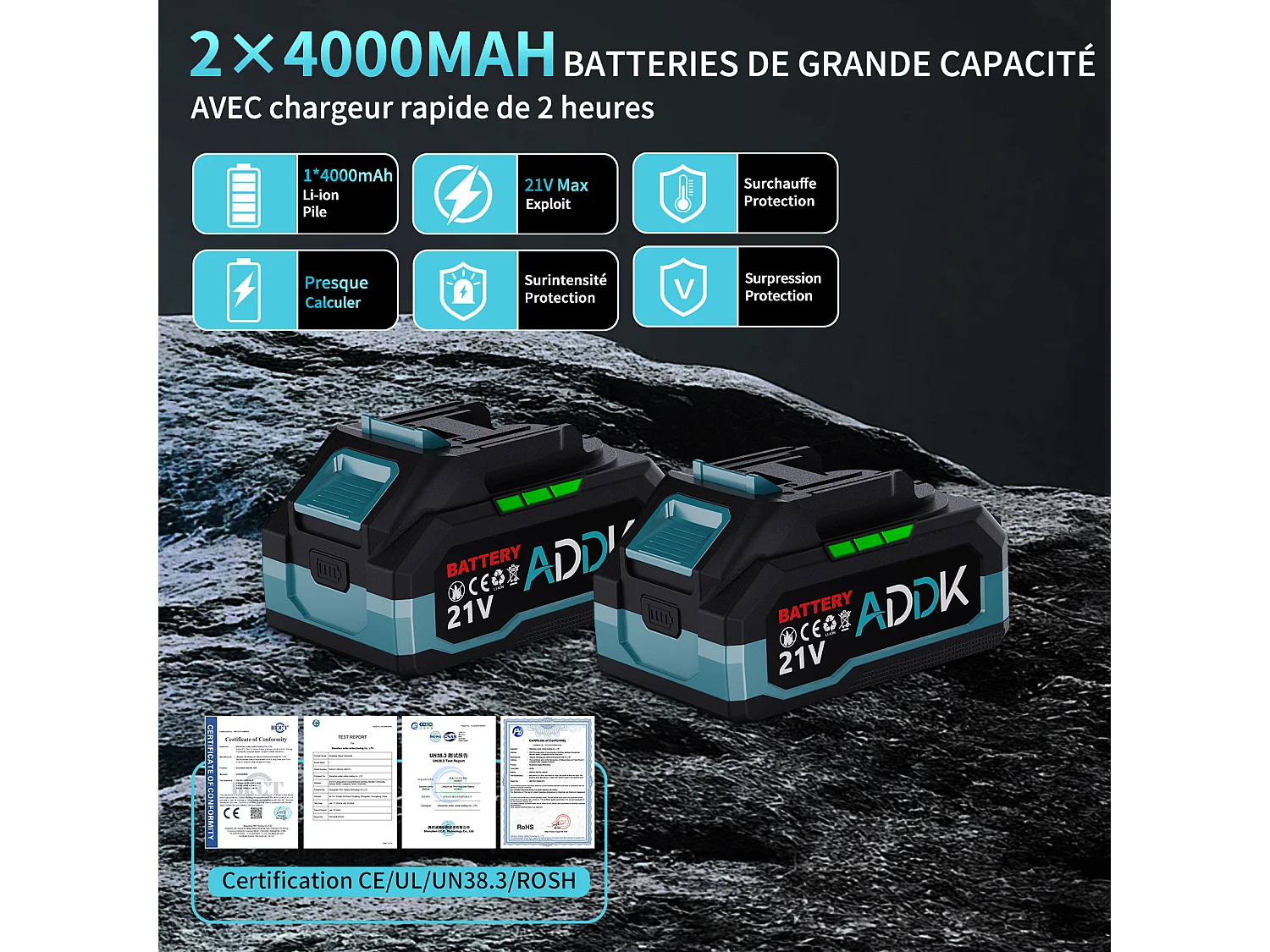 Clé à chocs sans fil Couple maxi 750N.m, batterie Li-ion 4000mAh, moteur sans balais 21V Clé à chocs électrique